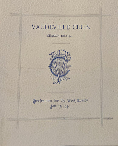 Vaudeville Club. Jan. 13, 1894. NY. Starring Lillie Langtry.