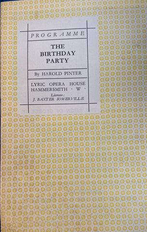 Harold Pinter's "The Birthday Party." Lyric Hammersmith, London. May, 1958.