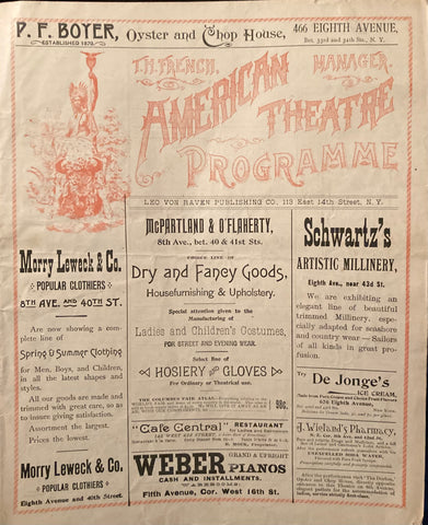 Roof Garden, American Theatre, NY. "Variety Programme." Aug. 5, 1893.