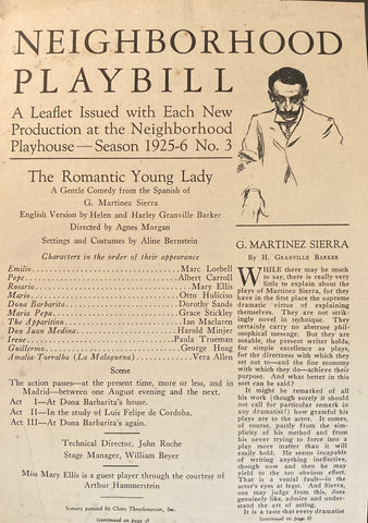 Neighborhood Playhouse, NY. "The Romantic Young Lady." Plus "The Dybbuk." Season 1925-6. No. 3.