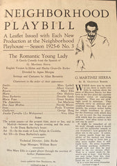 Neighborhood Playhouse, NY. "The Romantic Young Lady." Plus "The Dybbuk." Season 1925-6. No. 3.