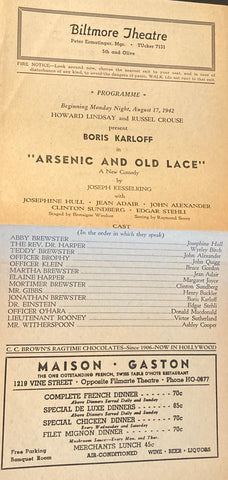 (Starring Boris Karloff) Biltmore Theatre, Los Angeles. Aug. 17, 1942.