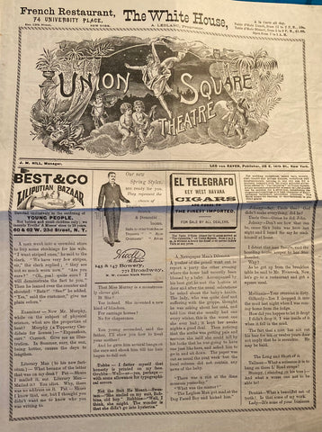 Union Square Theatre, NY. "The Fabricator." And "Adrift." Starring Robert Hilliard. June 6, 1892.