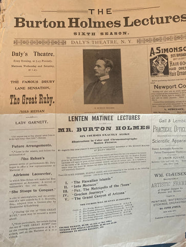 Daly's Theatre, NY. "The Burton Holmes Lectures, Sixth Season."  March 20, 1899.