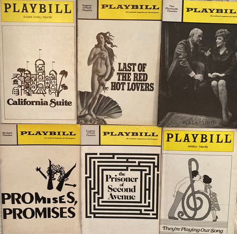 (Neil Simon) Group of Six Theatre Programmes. Shubert, Eugene O'Neil, Imperial Theatres. 1970, 1971, 1972, 1977, 1978, 1980.