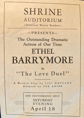 Ethel Barrymore in "The Love Duel." Shrine Auditorium, Los Angeles. April 18, 1931.