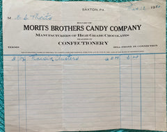 (Saxton, Pennsylvania) Morits Brothers Candy Company. Receipt (1920)