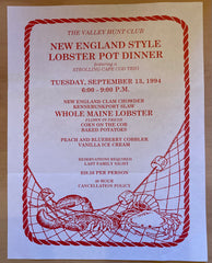 (Menu) The Valley Hunt Club. Pasadena, CA. New England Style Lobster Pot Dinner. [1994]